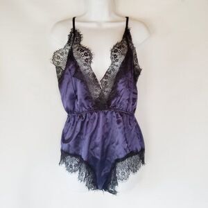 Satin play suit blue/black sz M (int/swm)